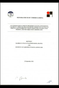 Cover Image of the Memorandum of Understanding Between RAJUK and IAB for Establishment of One Stop Shop Capability Through the Electronic Permitting System